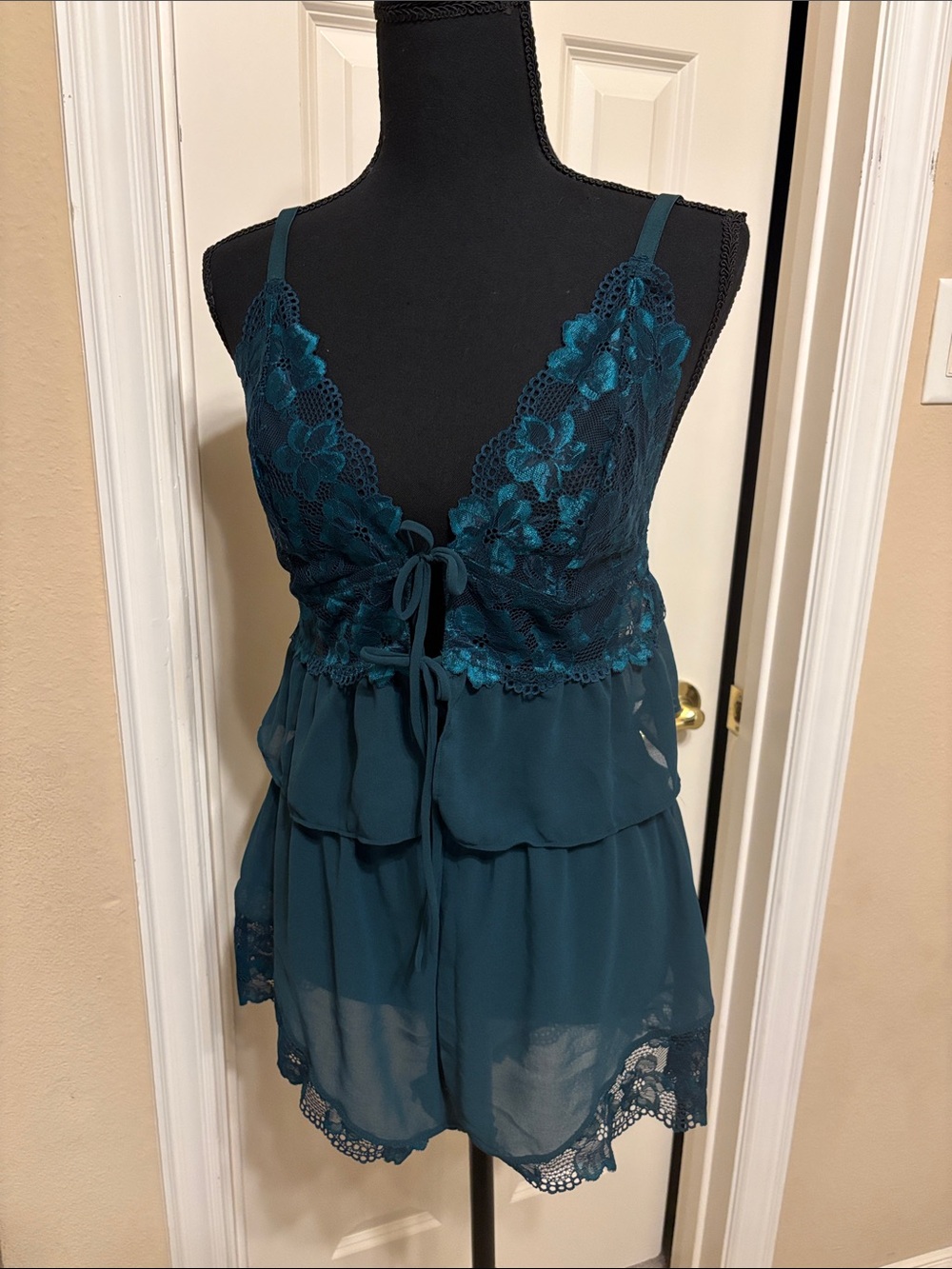 Adore Me Teal Lace-Trim Camisole & Short Sleep Set